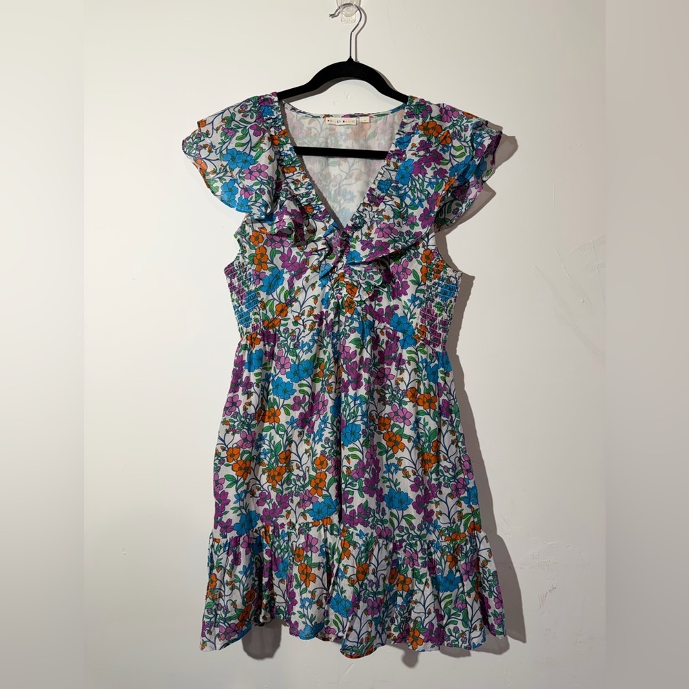 Anthropologie Roller Rabbit Blomst Dress V Neck Ruffle Sleeves Sz M Preppy - Picture 2 of 8